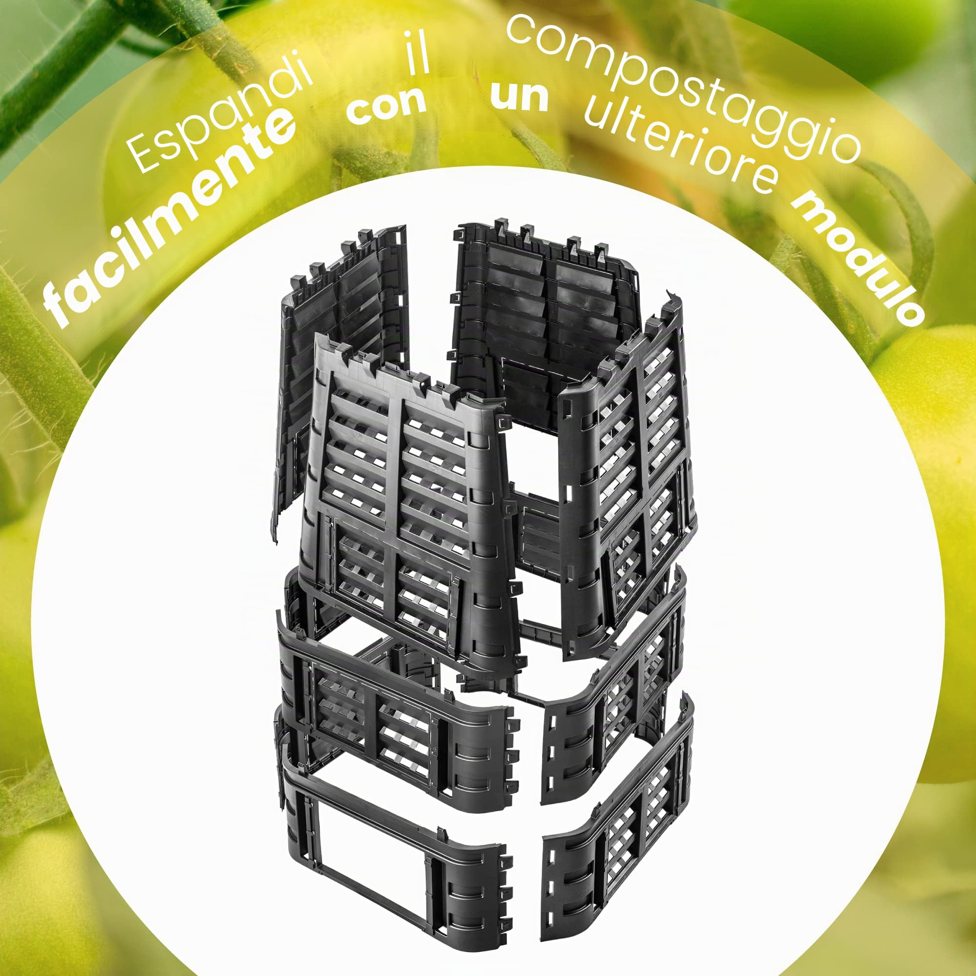 KADAX Compost, Sistema di compostaggio Nero, composti di plastica, Compost Termico Resistente al Tempo con Coperchio Pieghevole (1000L)