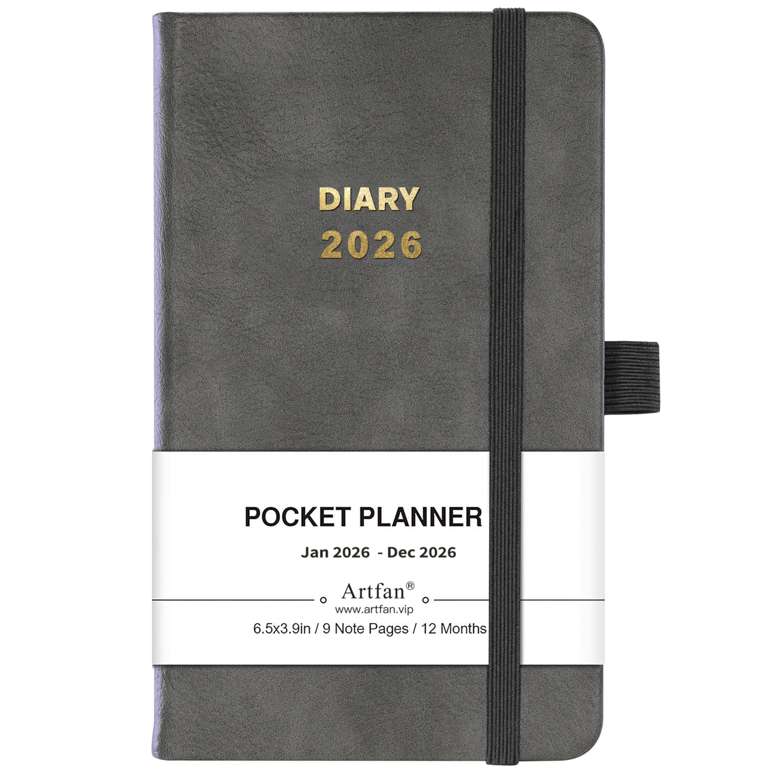 2026 Pocket Diary - A6 Diary 2026 from January 2026 to December 2026, Week to View Diary with Inner Pocket, Grey Leather Cover