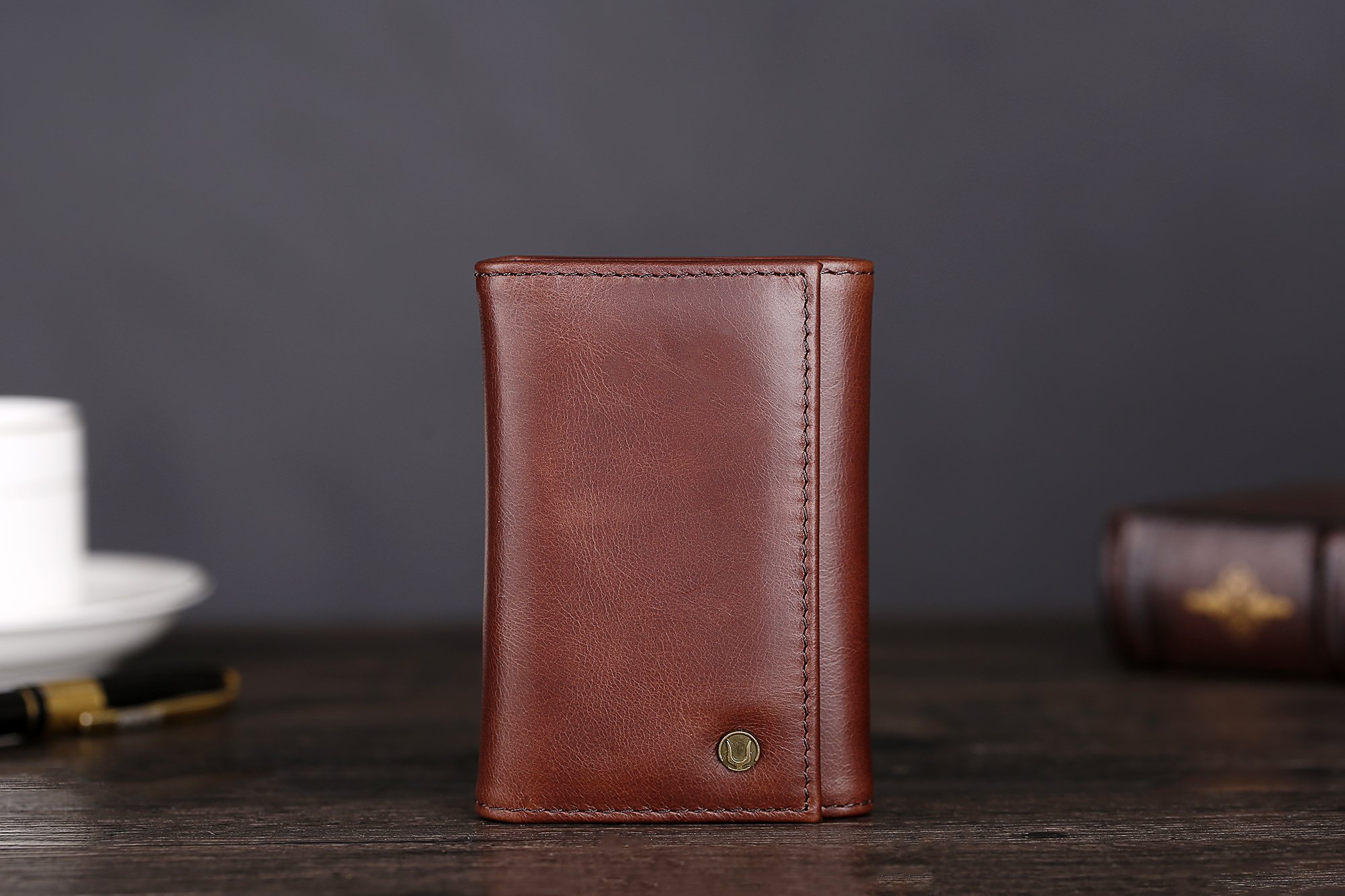 Cronus y Rhea® | Luxury Key Case Exclusive Leather (Janus) | Llavero | Cuero real | Con elegante caja de regalo | Hombres - Mujeres (Marrón oscuro)