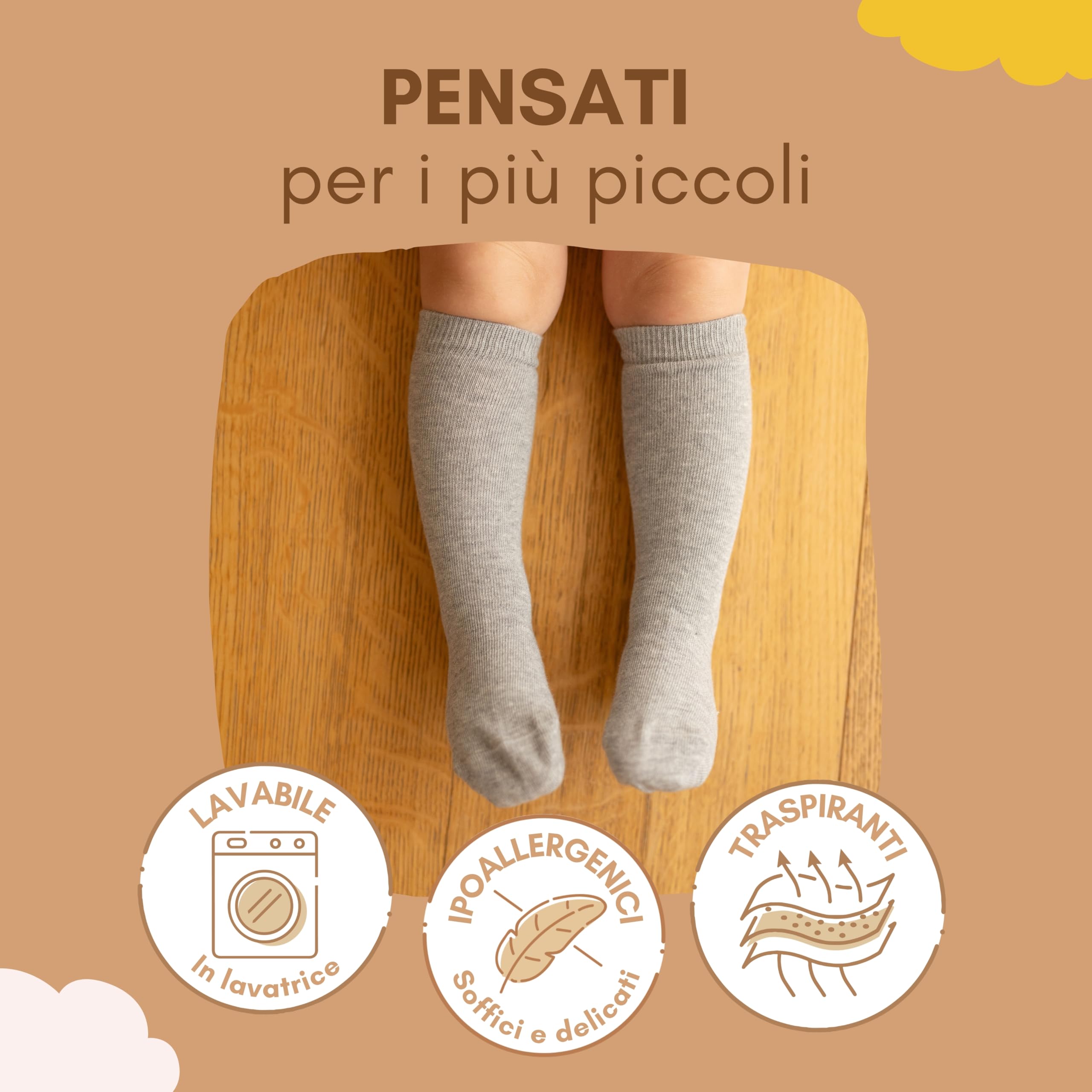 Coccoli | 4 Paia di Calzini Lunghi Neonato in Morbido Cotone Elasticizzato a Tinta Unita, Made in Italy