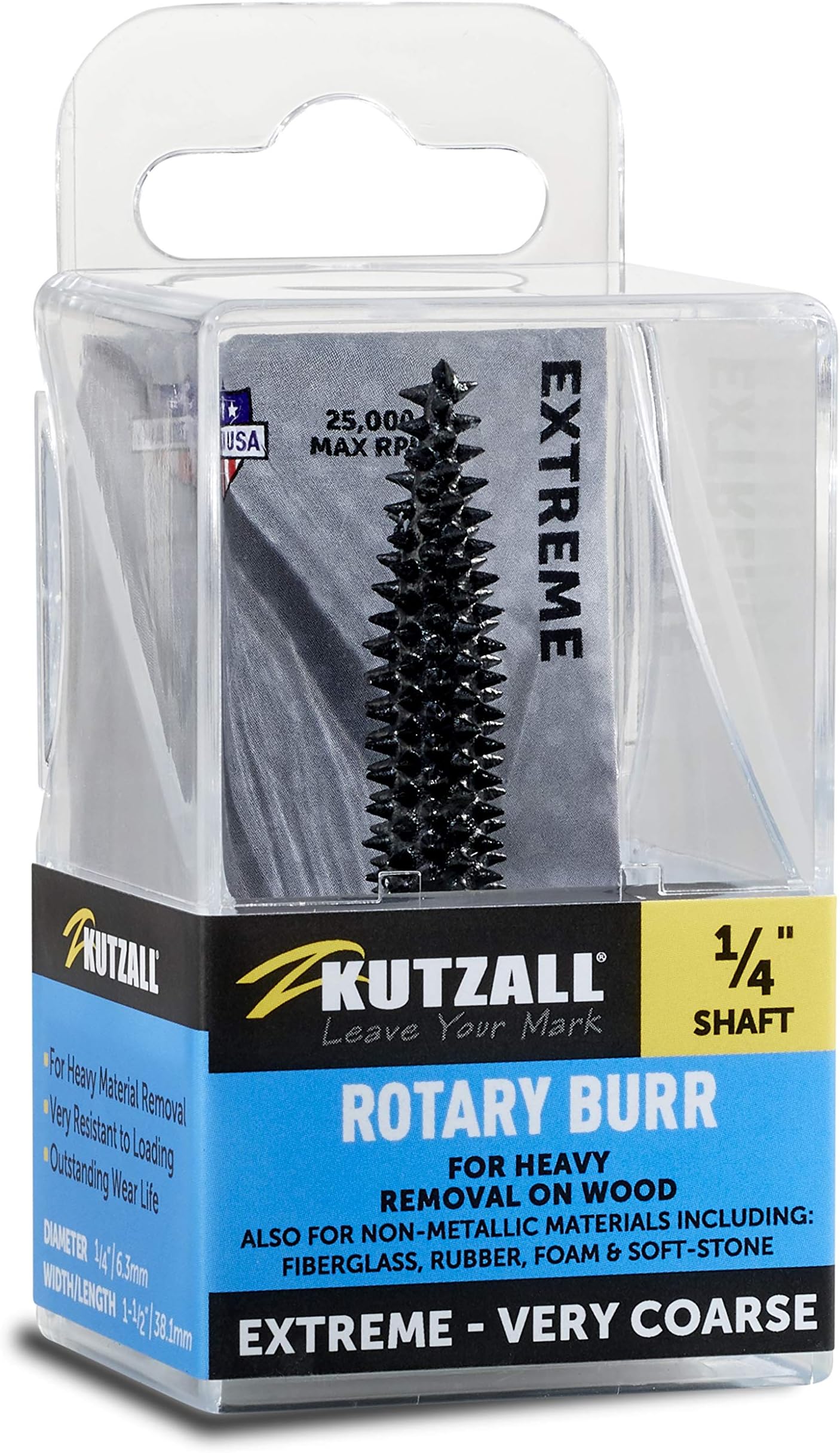 Extreme Taper Rotary Burr, 1⁄4" Shaft, Very Coarse - Wood Carving Bit for Bosch, DeWalt, Milwaukee. Abrasive Tungsten Carbide, 1⁄4" (6.3mm) Dia. X 1-1⁄2" (38.1mm) Length, TX-14C