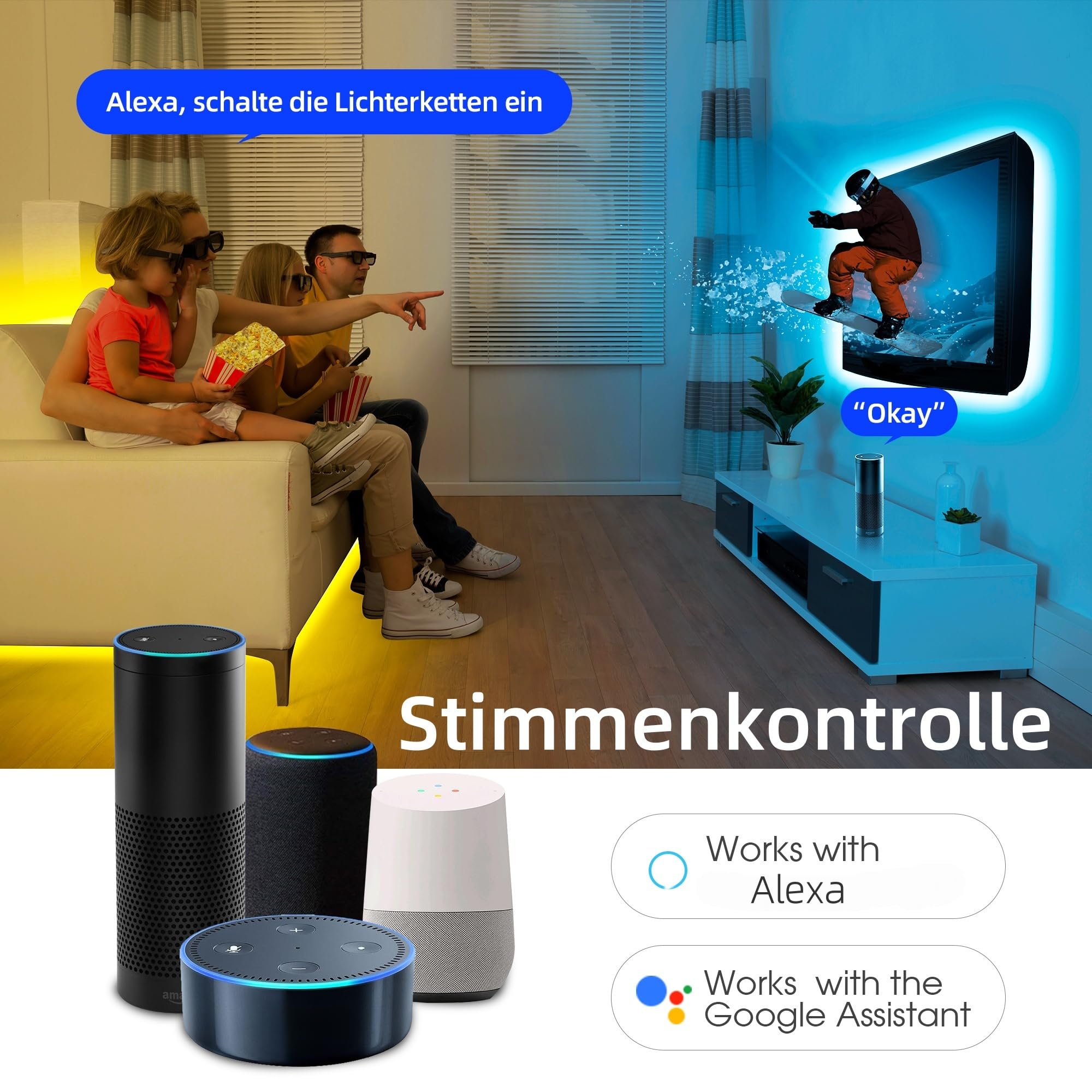 Kit di strisce LED WiFi RGBW GIDEALED da 10 m, controllo RGB+Bianco caldo tramite app, striscia luminosa LED RGB a cambiamento di colore, sincronizzazione musicale Alexa, controllo vocale, compatibile