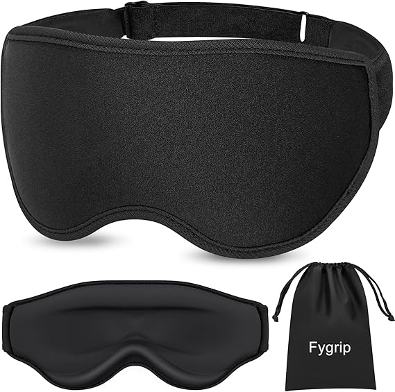 3D Eye Mask Sleep Mask for Men & Women, 100% Pressure-Free & Light Block-Out Eye Mask for Sleep with Easy Adjustable Strap, Night Eye Cover for Travel, Black