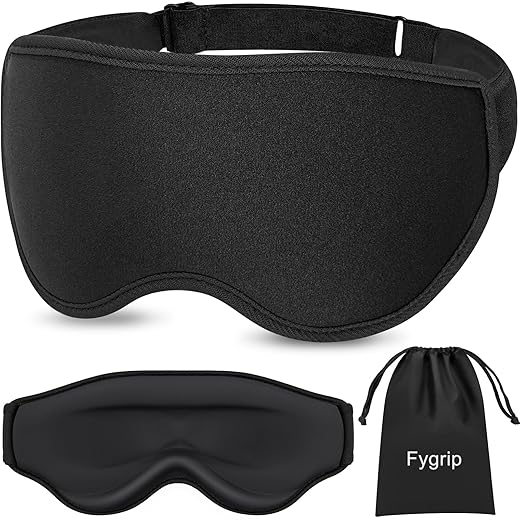 3D Eye Mask Sleep Mask for Men & Women, 100% Pressure-Free & Light Block-Out Eye Mask for Sleep with Easy Adjustable Strap, Night Eye Cover for Travel, Black