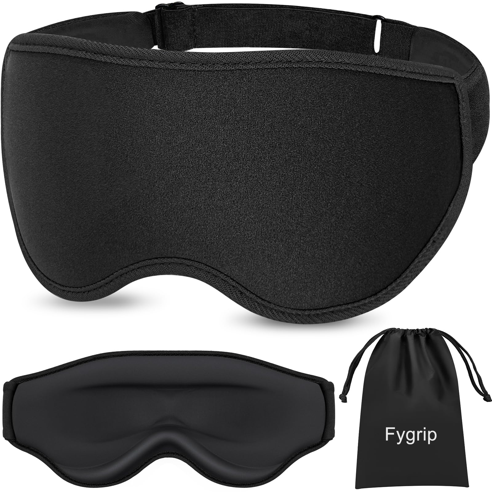 3D Cooling Eye Mask Sleep Mask for Men & Women, 100% Pressure-Free & Light Block-Out Eye Mask for Sleep with Easy Adjustable Strap, Night Eye Cover for Travel, Black