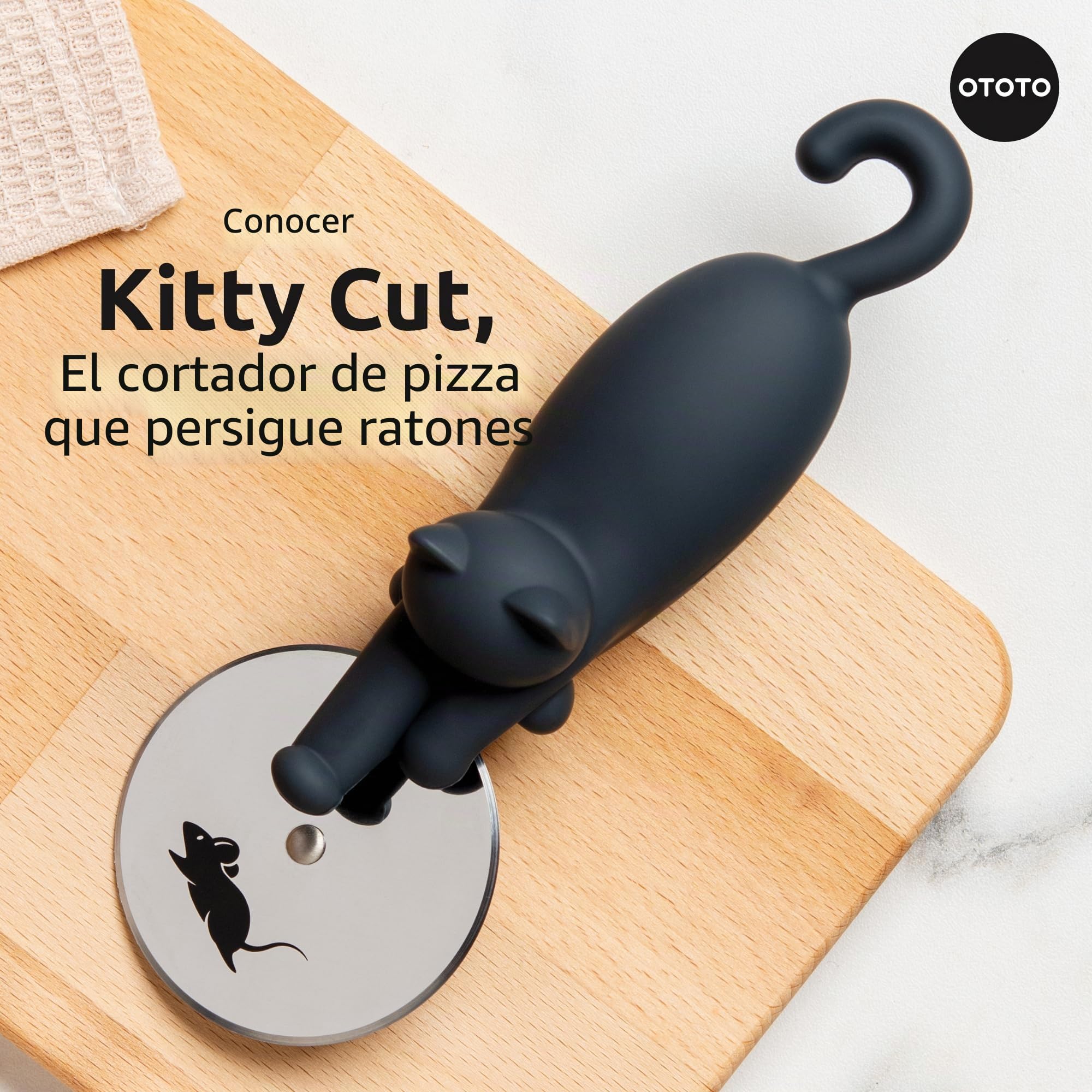 OTOTO Kitty Cut Cortador de pizza – Cortadores de pizza de acero inoxidable – Gadgets de cocina divertidos y regalos de cocina, regalo de gato para mujeres amantes de los gatos