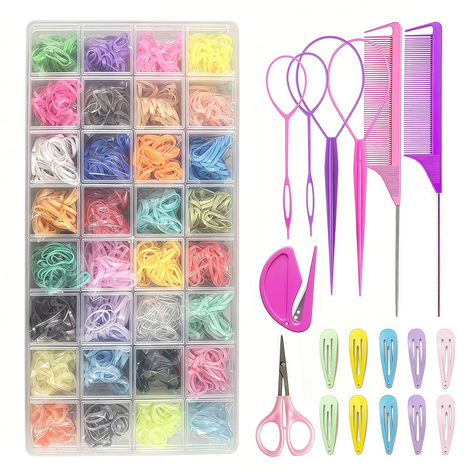 Toddler Hair Accessories Set, 2000 Pcs Baby Hair Accessories in 32 Colours with 18 Styling Tools, Small Hair Bands Hair Ties for Baby Toddler Kids Girls with Clips Comb Case