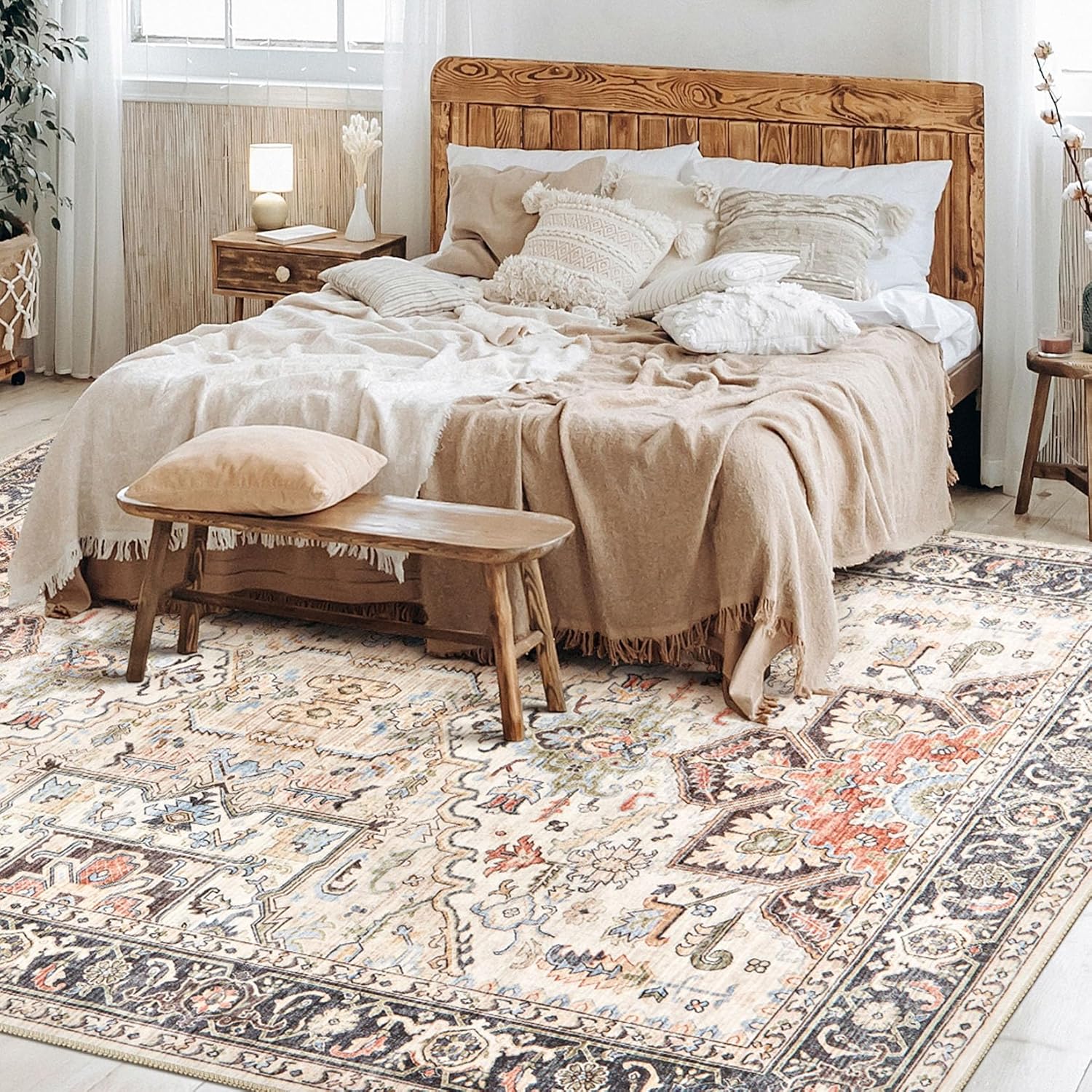 Area Rug for Living Room - 10x12 Soft Washable Oriental Vintage Floral Distressed Large Carpet - Fade Stain Resistant Non Slip Rugs for Bedroom Dining Room Nursery Dorm Office Home Decor - Multi