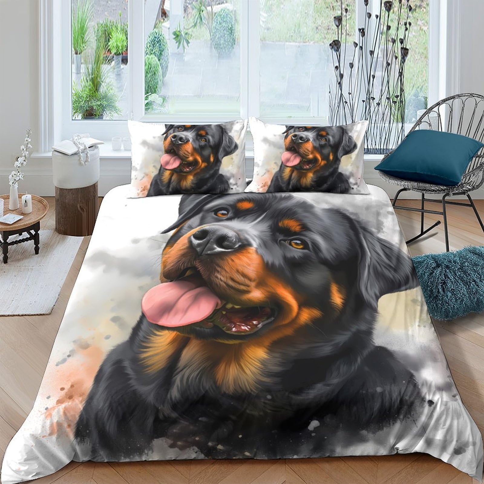 Ctjqhvkz Style-7 3D Printed Rottweiler Dog Fitted Sheet Microfiber Soft Breathable Animal Bed Cover Bedroom Decor Single（135X200cm）