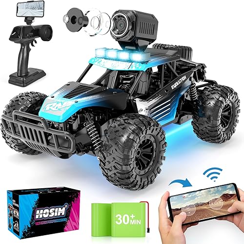 Hosim Autos a control remoto con cámara FPV HD 1080P, regalo a escala 116, camión de control remoto todoterreno de alta velocidad para niños,