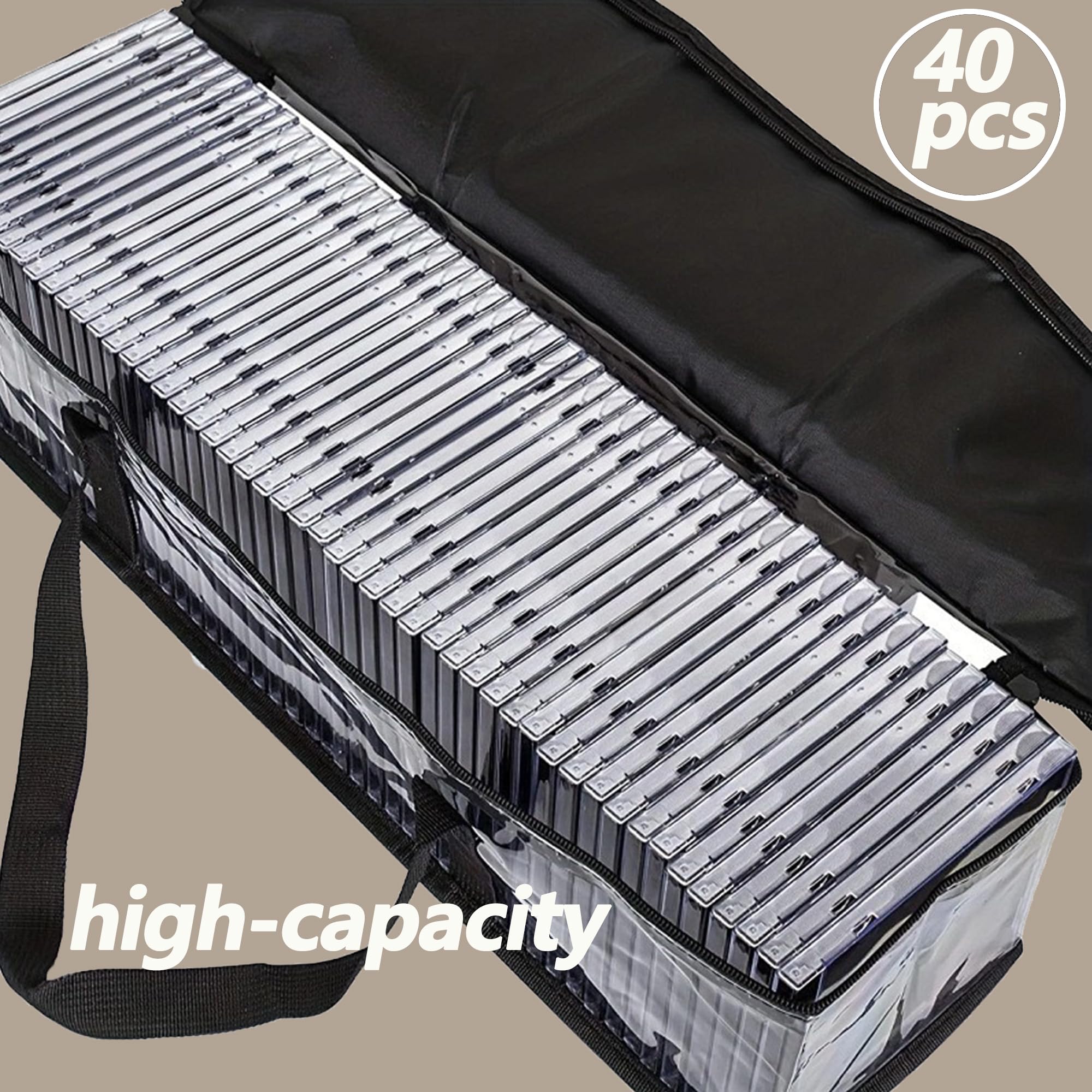 2 Stück DVD-Aufbewahrungstaschen, Tragbar Groß Reißverschluss Oxford Tuch DVD Aufbewahrungs-Tasche, CD-Tragetasche, transparente Abdeckung mit Reißverschluss, DVD-Schutz (60x22x15.2cm)