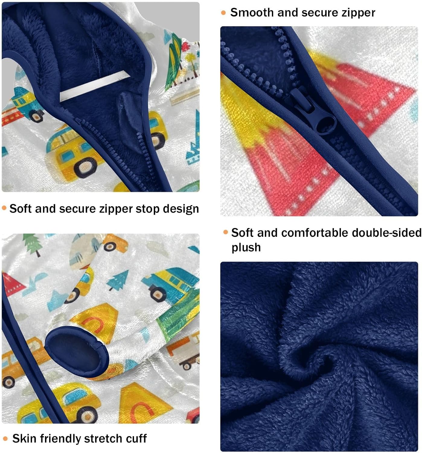KLL Cartoon Cute Car Vehicle Toddler Hooded Jackets Outerwear Jackets Navy Blue Baby Boys Hoodie
