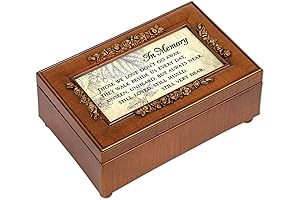 in Memory Bereavement Rich Walnut Finish Petite Rose Music Box Plays Wind Beneath My Wings