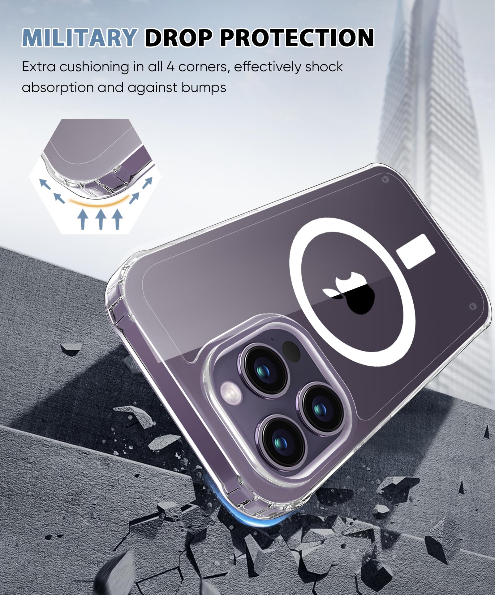 Funda magnética para iPhone 14 Pro de cuerpo completo, diseño para MagSafe, protector de pantalla integrado, con protector de lente de cámara, [antiamarilleamiento] a prueba de golpes, funda