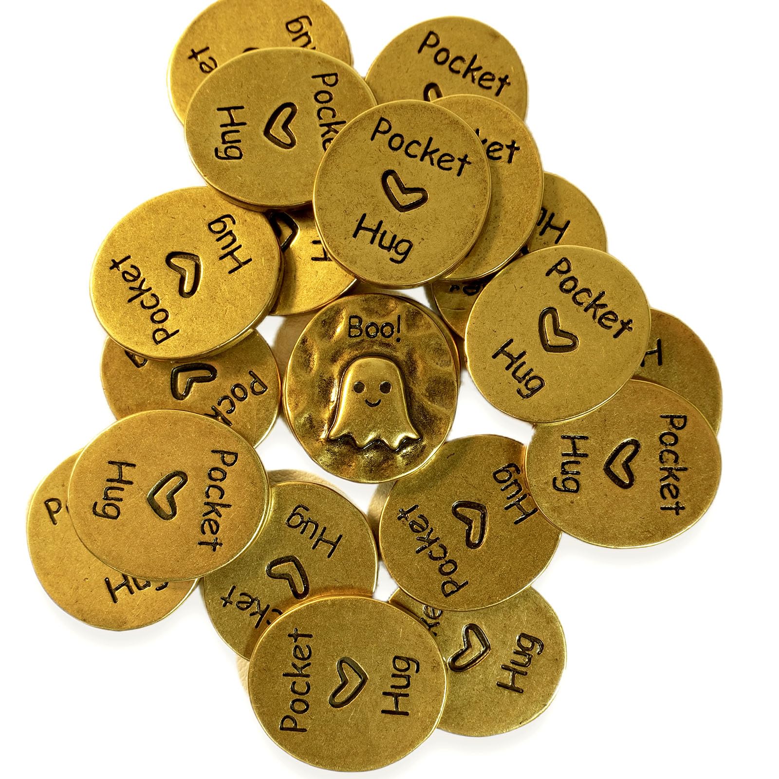 RigooriumPocket Hug Tokens Bulk - Vintage Ghost Pocket Love Coin - Fun Gift for Long-Distance Love and Miss You for Halloween Christmas Loved Ones and Friends (Gold 20pcs)
