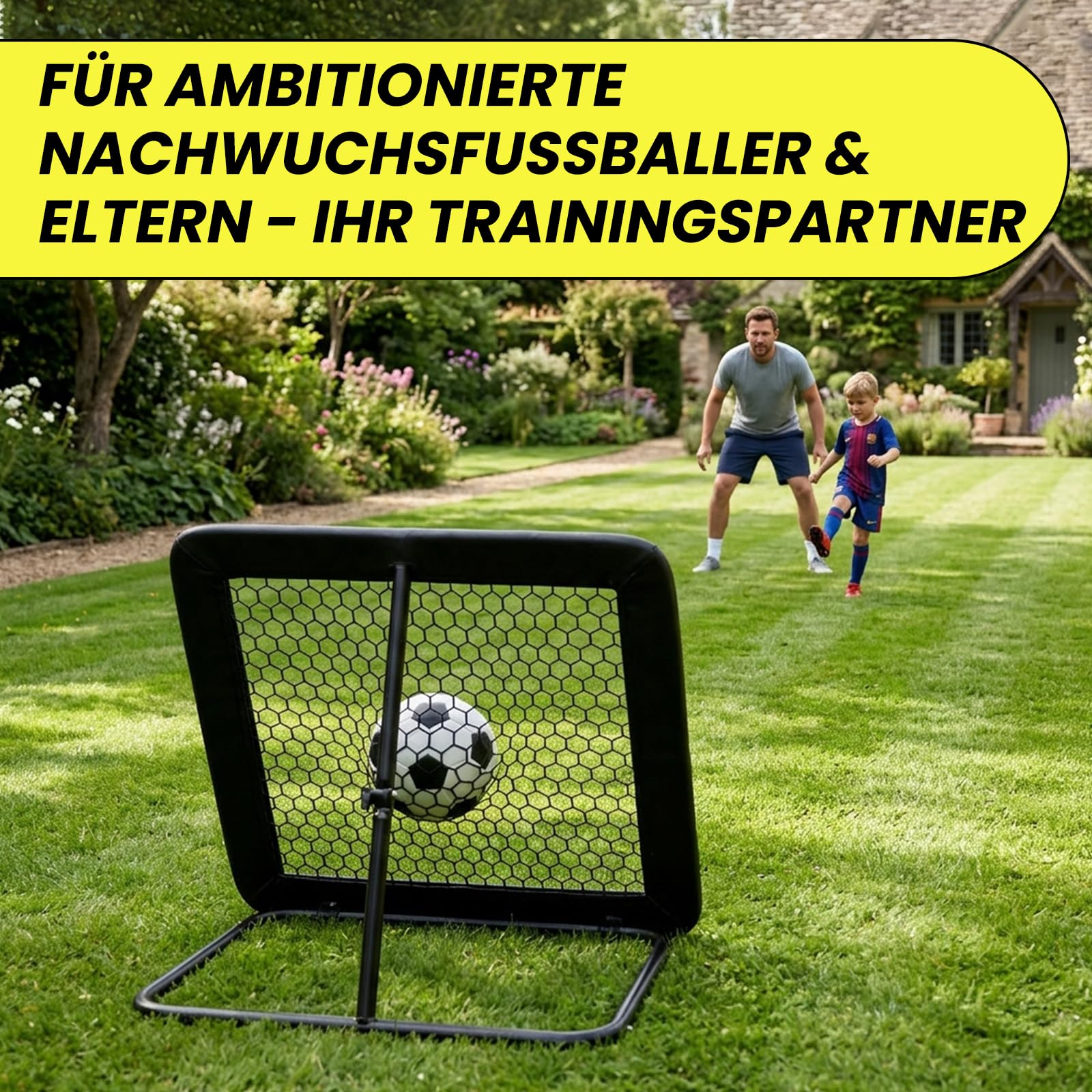 Rebounder für Fußball - Fußball Rebounder mit 32 mm Stahlrahmen- Stufenlos Verstellbar - klappbares Trainingsnetz für Schuss, Pass, Ballannahme & Torwarttraining