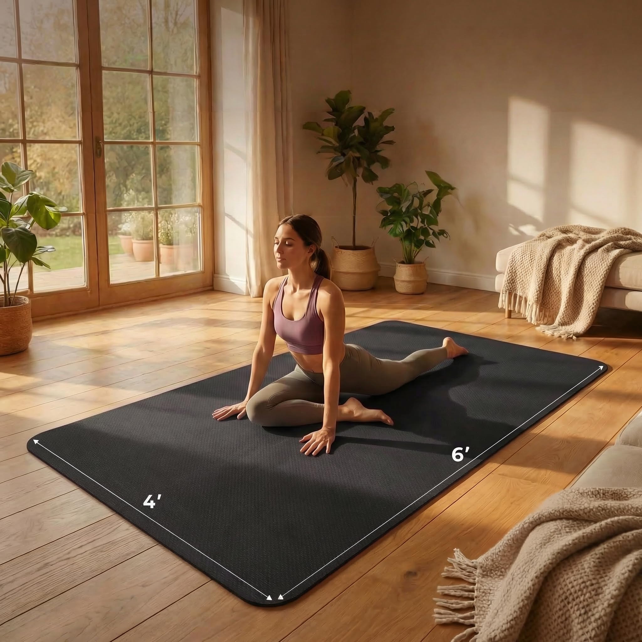 Grande tappetino da yoga 183 x 122 cm, tappetino da yoga grande per pilates, antiscivolo, spesso, tappetino da allenamento in TPE, per donne e uomini, yoga, pilates, palestra e allenamento
