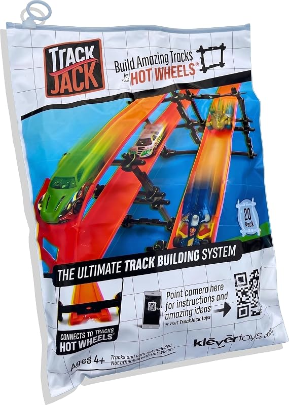 TrackJack— Ultimate Track Building System for Hot Wheels, Model Trains, and Marble Runs — 20 Pack