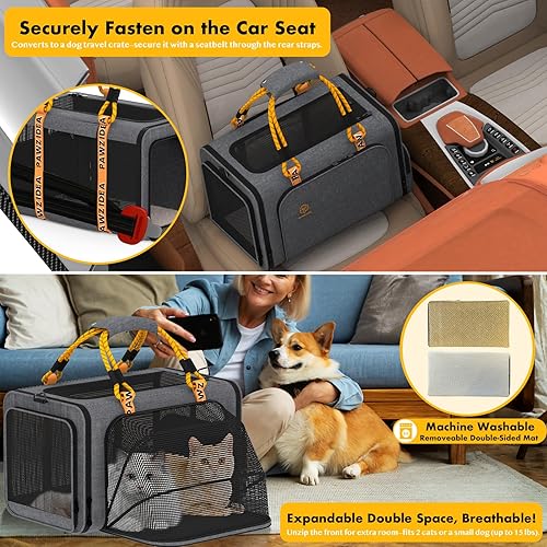 Miniatura 7 de PAWZIDEA Transportador expandible para mascotas con tarjeta de identificación, 18 x 11 x 11 pulgadas, aprobado por la aerolínea TSA, transportador