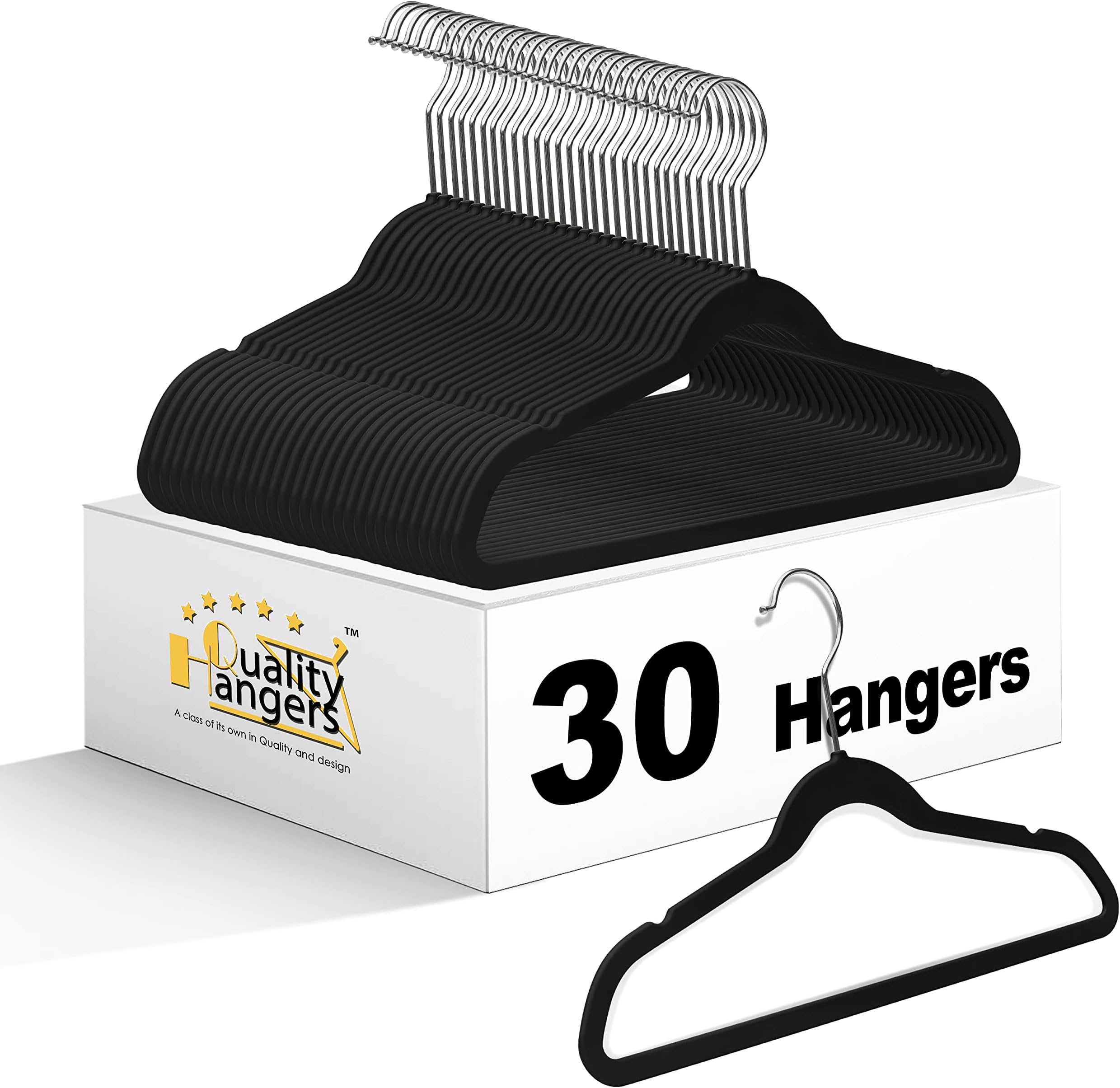 Quality Kids Plastic Hangers 30 Pack Non Velvet Non-Flocked Thin Compact Kids Hangers Swivel Hook for Shirts Blouse Coats (Black, 30)