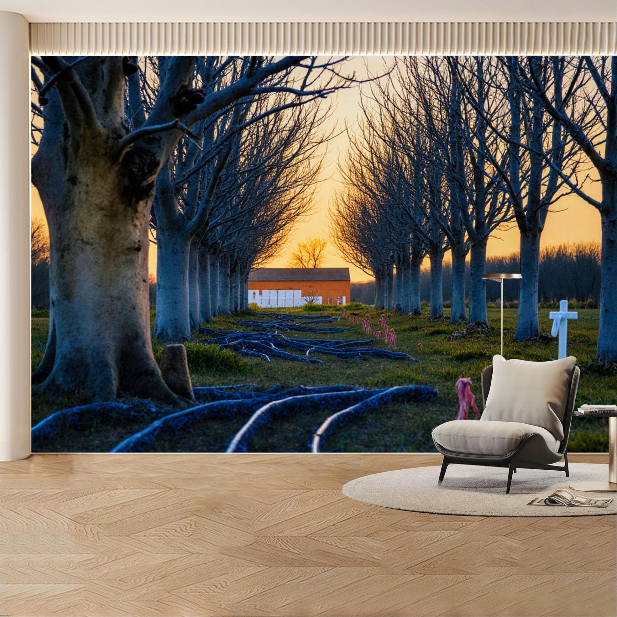 Custom Wall Mural Wallpaper Tree Tunnel Nature Landscape Wall Decor Large Wall Art Sunset for Living Room， Bedroom， Office