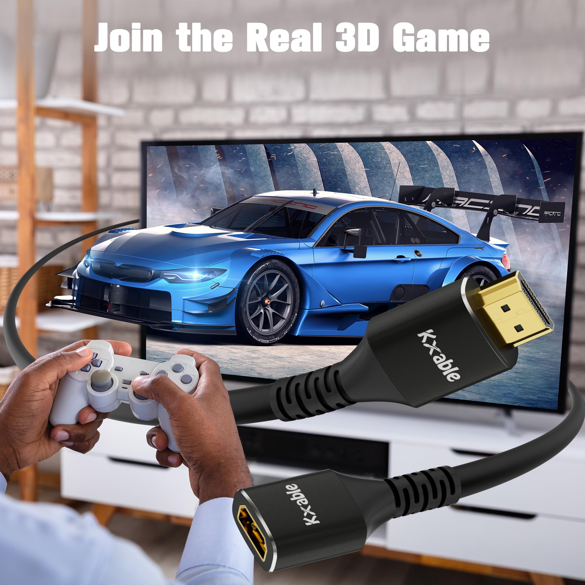 Cable de extensión HDMI 8K de 30 pies, HDMI 2.1 de ultra alta velocidad macho a hembra, conductor OFC de 24 AWG, compatible con Roku TV Stick PS5 PS4 Xbox Laptop PC Player Google Chromecast Wii U HDTV
