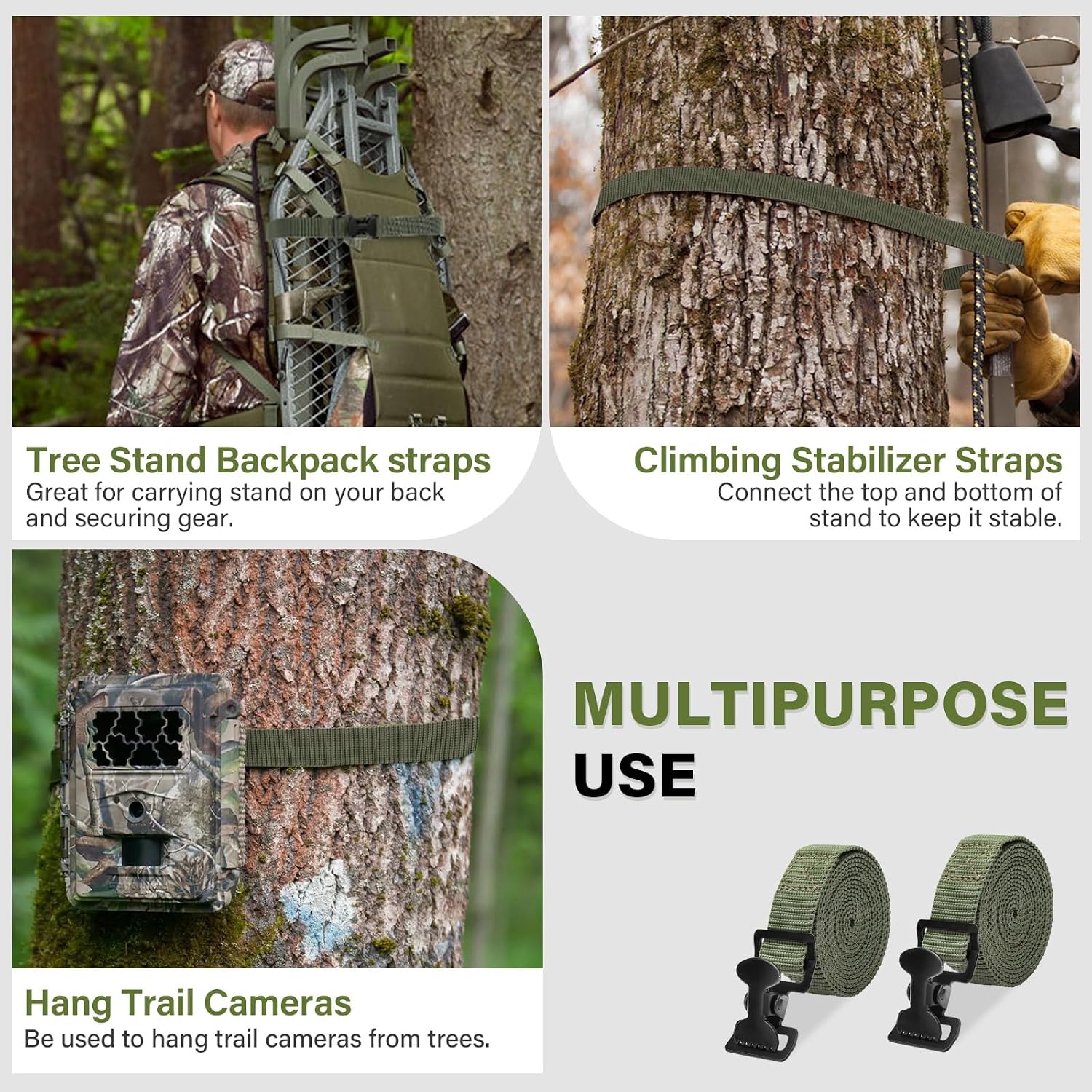 Tree Stand Utility Straps for Summit Climbing Stand Viper Goliath Titian | 2 PCS Treestand Stabilizer Straps with Buckle, Hang On Climbing Deer Stand Backpack Strap for Hunting & Climbing Accessories