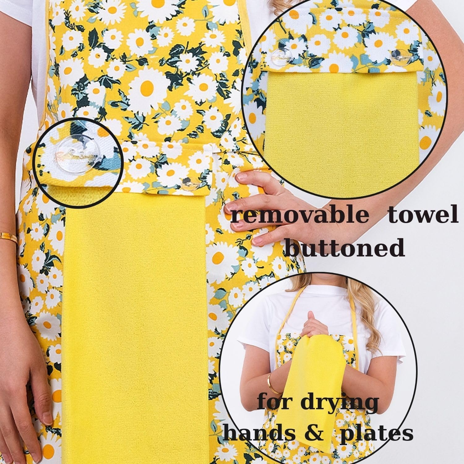 Floral Kitchen Apron and Oven Mitt Set-(4 pieces); Multicolor Waterproof Apron - Oven Mitt - Pot Holder - Hand Towel - Image 5