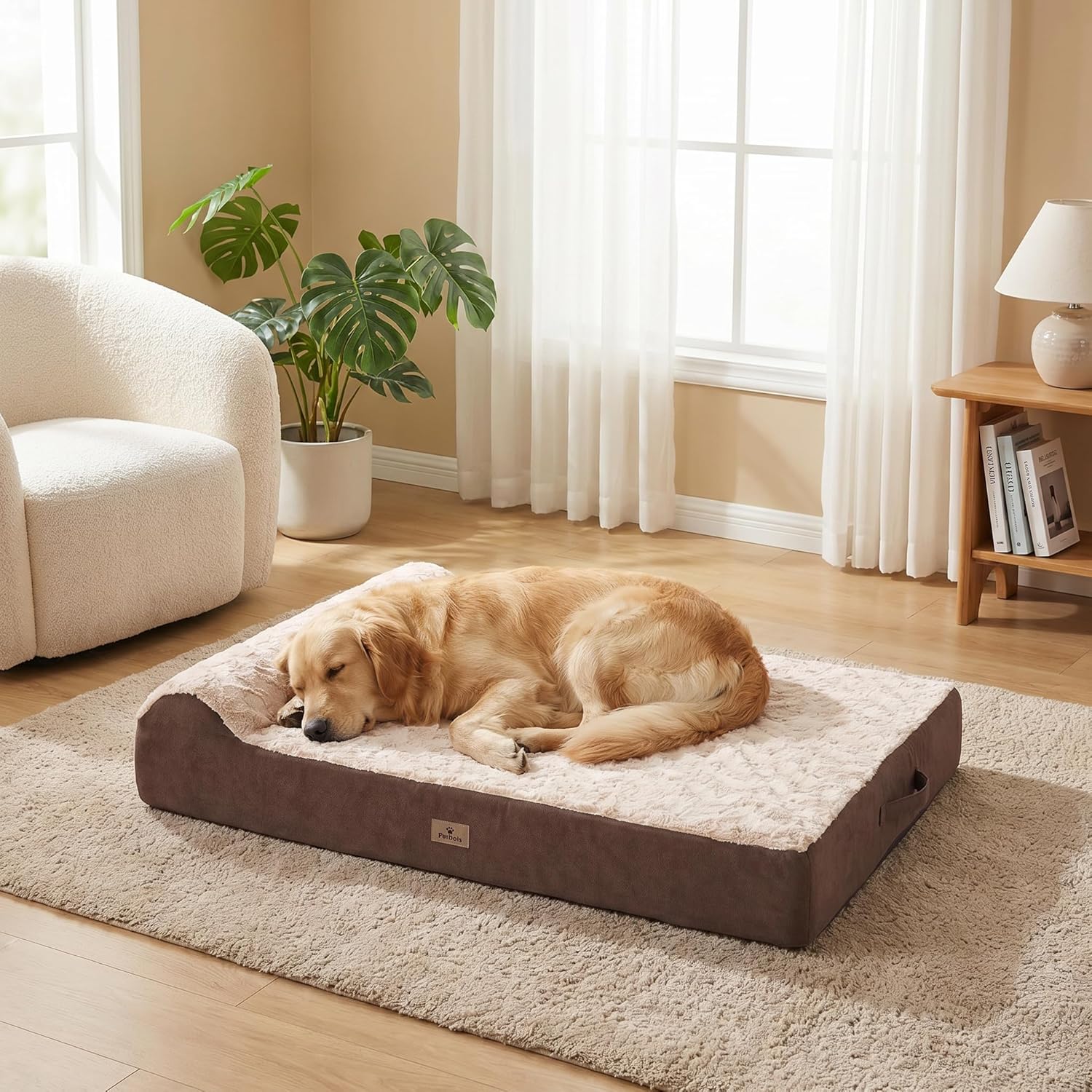 Jumbo Orthopedic Dog Bed for Large Dogs - 7-inch Thick Memory Foam Dog Bed with Pillow Removable Cover Machine Washable, Giant | 50 inch, Brown