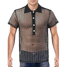 AIEOE Men's Mesh Shirt Mesh Top See Through Shirt Tops Sheer Short Sleeve T-Shirt Mesh Hollowed Out T Shirt Sexy Transparent Top Clubwear