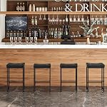 HOOBRO Bar Stools, 64.5 cm Saddle Stools with PU Upholstery, Counter Height Stools with Footrest, Kitchen Breakfast Chairs, for Dining Room, Cafe, Bar, Black BB23BY01