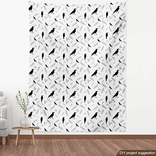 Miniatura 4 de Ambesonne The Yard, tela de cuervo negro de The Yard, diseño de pájaros estilo silueta y contorno de plumas dibujadas, tela decorativa para