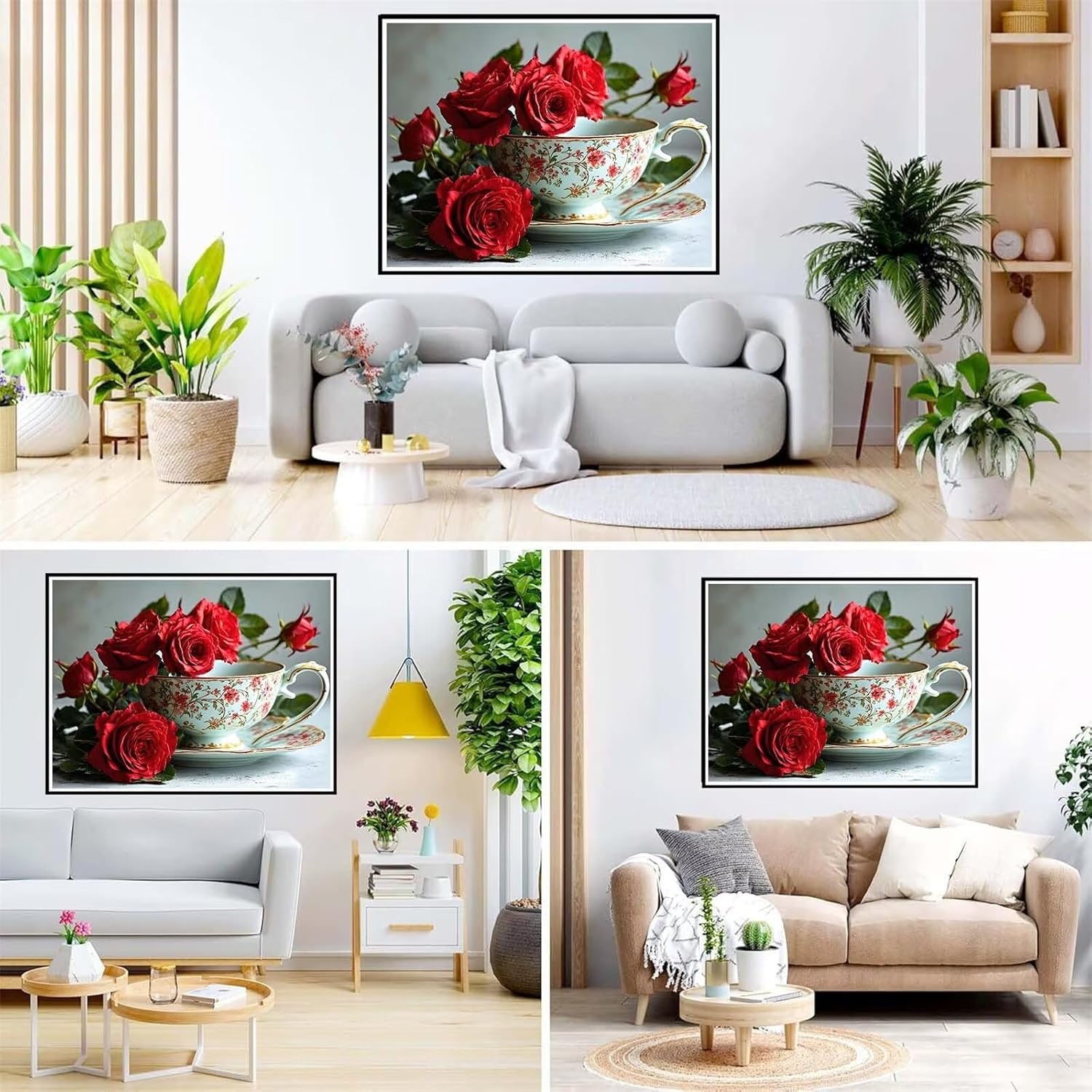 Rose Tea Cup Diamond Painting Kits for Adults, Diamond Art Painting Kits for Beginners, DIY Full Drill Round Gem Art 5D Crystal Art Paint by Numbers, Hobbies for Women Gifts 24x36inch P-366