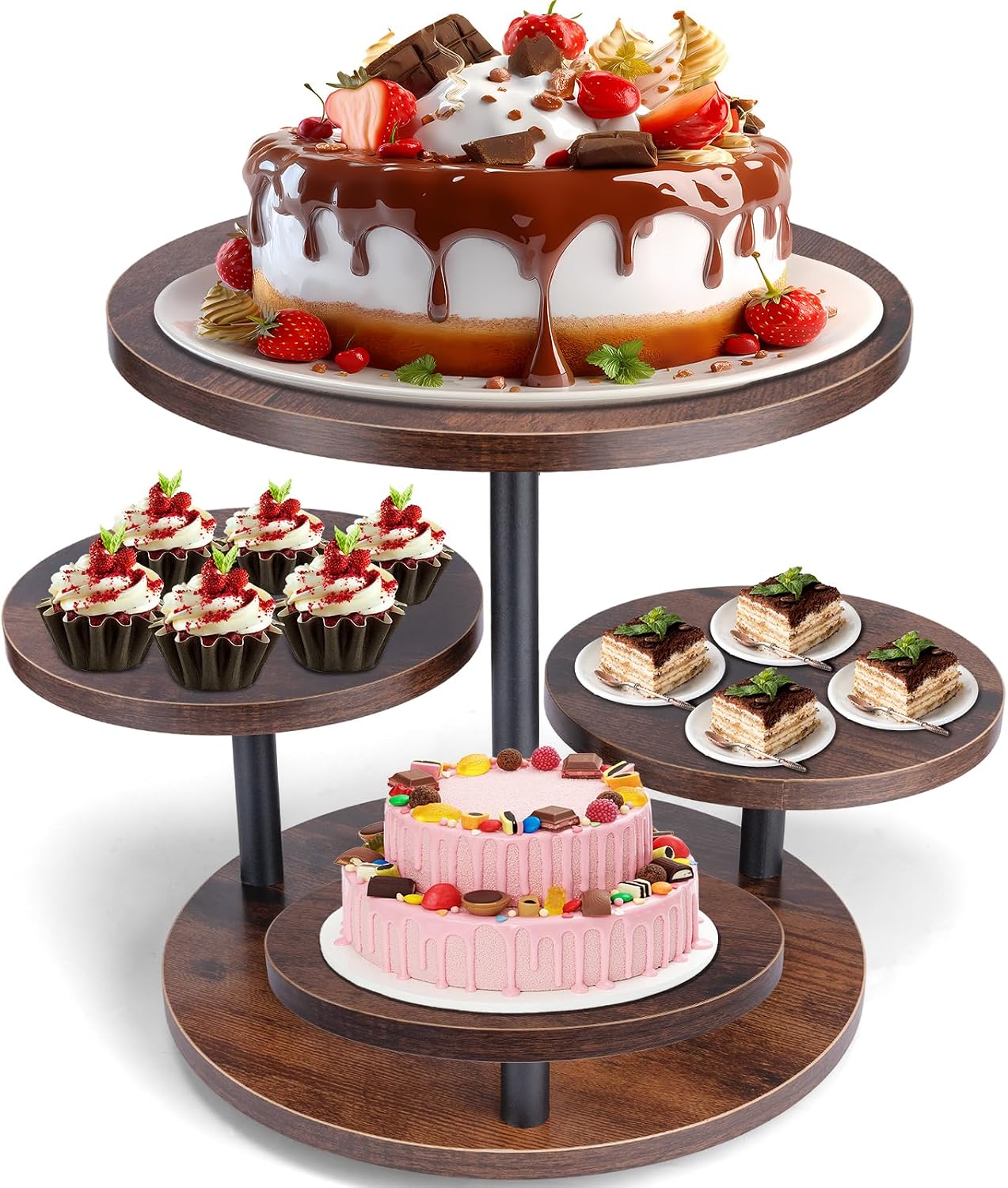 ZMCYNG Cupcake Stand, 4 Tier Round Wood Cupcake Tower Stand for 50 Cupcakes