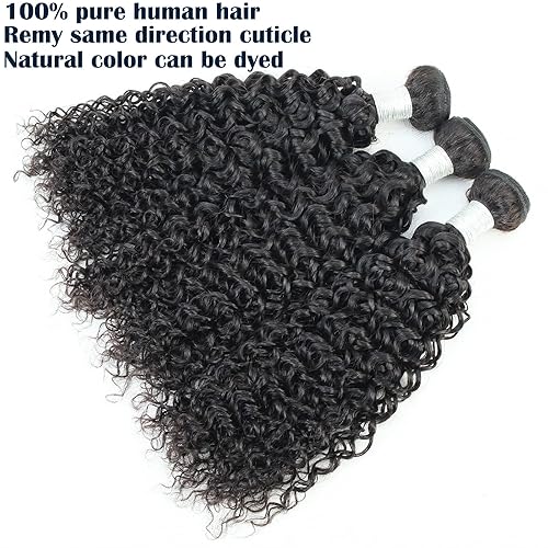 Miniatura 2 de Extensiones de cabello rizado 12A, 22, 24, 26 pulgadas, 3 manojos de cabello humano brasileño Jerry Curl Weave 100% sin procesar, extensiones de