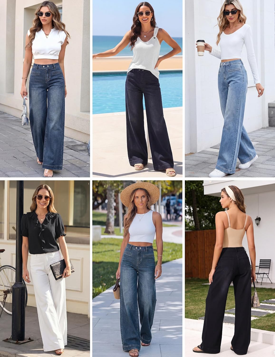 Straight Wide Leg Baggy Jeans Women with Mid Rise Loose Fit Trendy Denim Pull On Pants