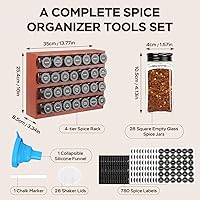 Vista 3 de Bamboo Spice Rack Organizer with 28 Spice Jars, 780 Labels, 4 Tier Wood Hanging Shelf, Chalk Marker and Funnel Set for Drawer Cabinet Kitchen