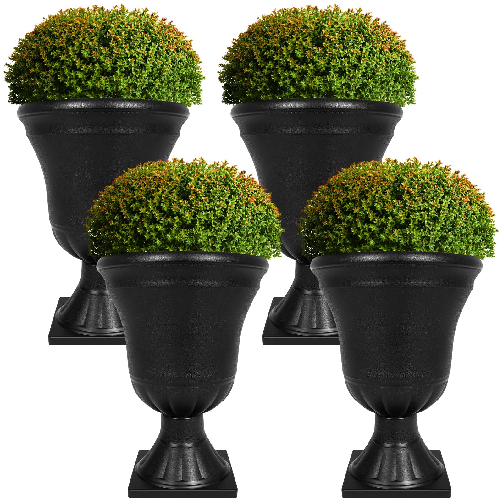 Dandat 4 Pack Large Outdoor Urn Planter 22 inch Tall Plastic Planter for Front Proch Classic Vase Decorative Garden Pot for Indoor Outdoor Door Patio