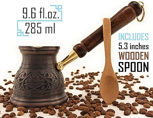 Miniatura 10 de DEDE Copper - Serie IST (mediano-9.6 fl.oz) - Cafetera árabe griega turca grabada de cobre macizo más grueso, cafetera para estufa, Cezve, Jezve,