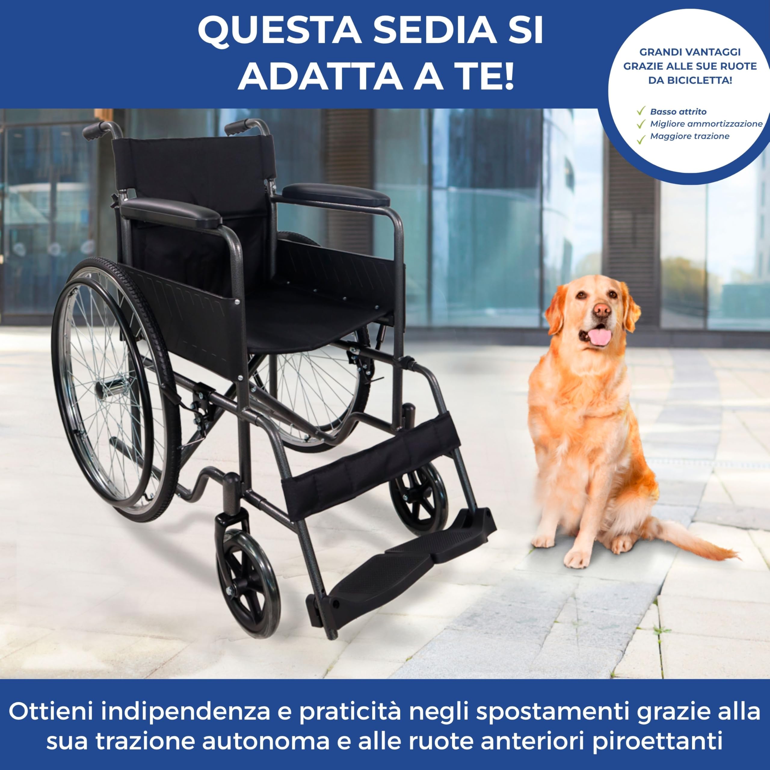 Mobiclinic®, Sedia a Rotelle Pieghevole, Denver, Marchio Europeo, Seduta 46 cm, Freno Manuale, Schienale Rimovibile, Poggiapiedi, Robusta, Carrozzina (Grigio)
