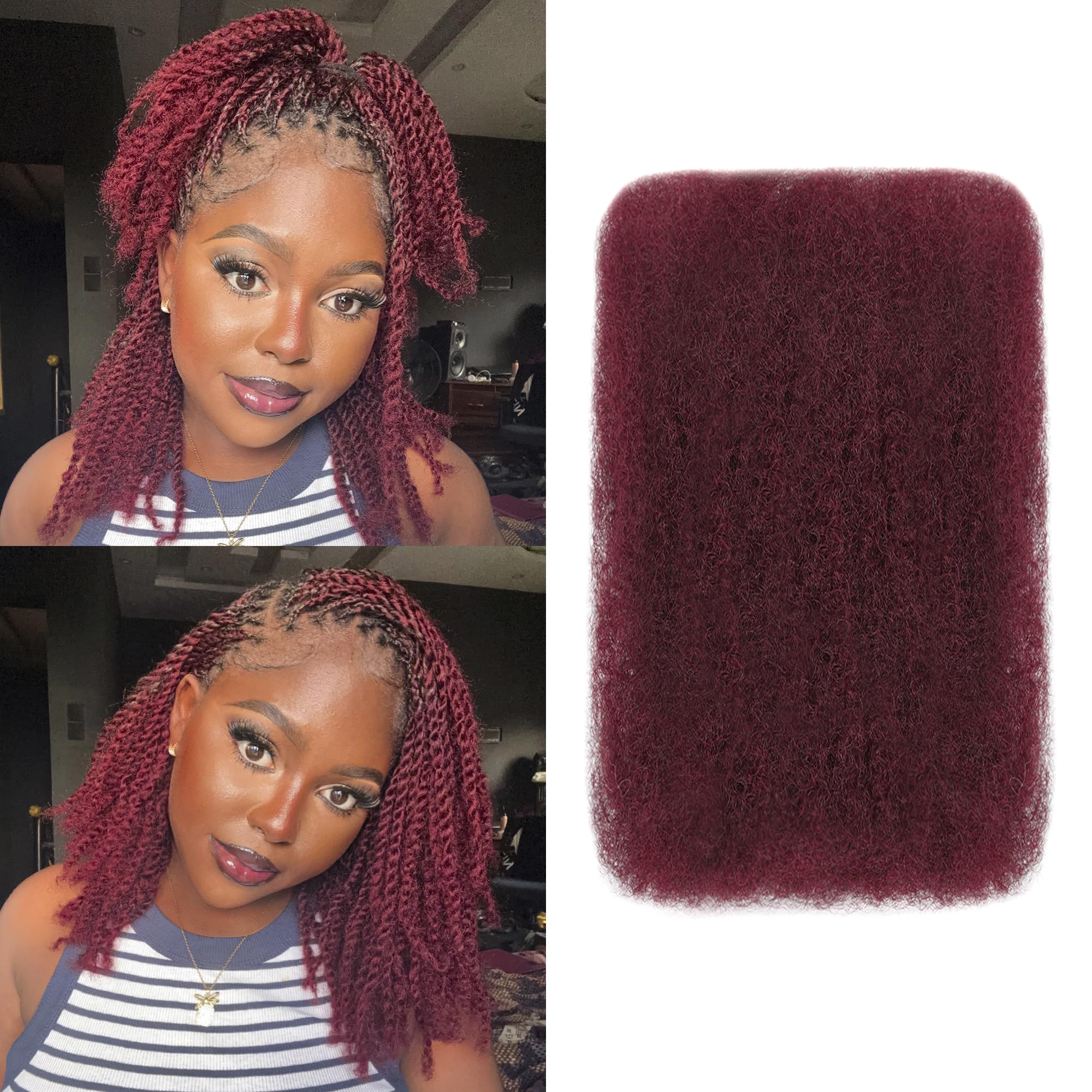 BLL Afro Kinkys Bulk Human Hair-100% Human Hair for Mini Twist Braiding Dreadlock Loc Extensions Afro Kinky Curly Hair Bulk Black Color (99J, 16 Inch