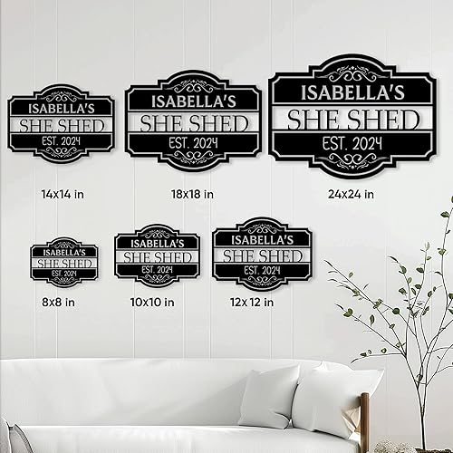 Miniatura 4 de Letrero de metal personalizado con texto en inglés She Shed  Decoración de pared con nombre personalizado para jardín, porche, patio, valla o