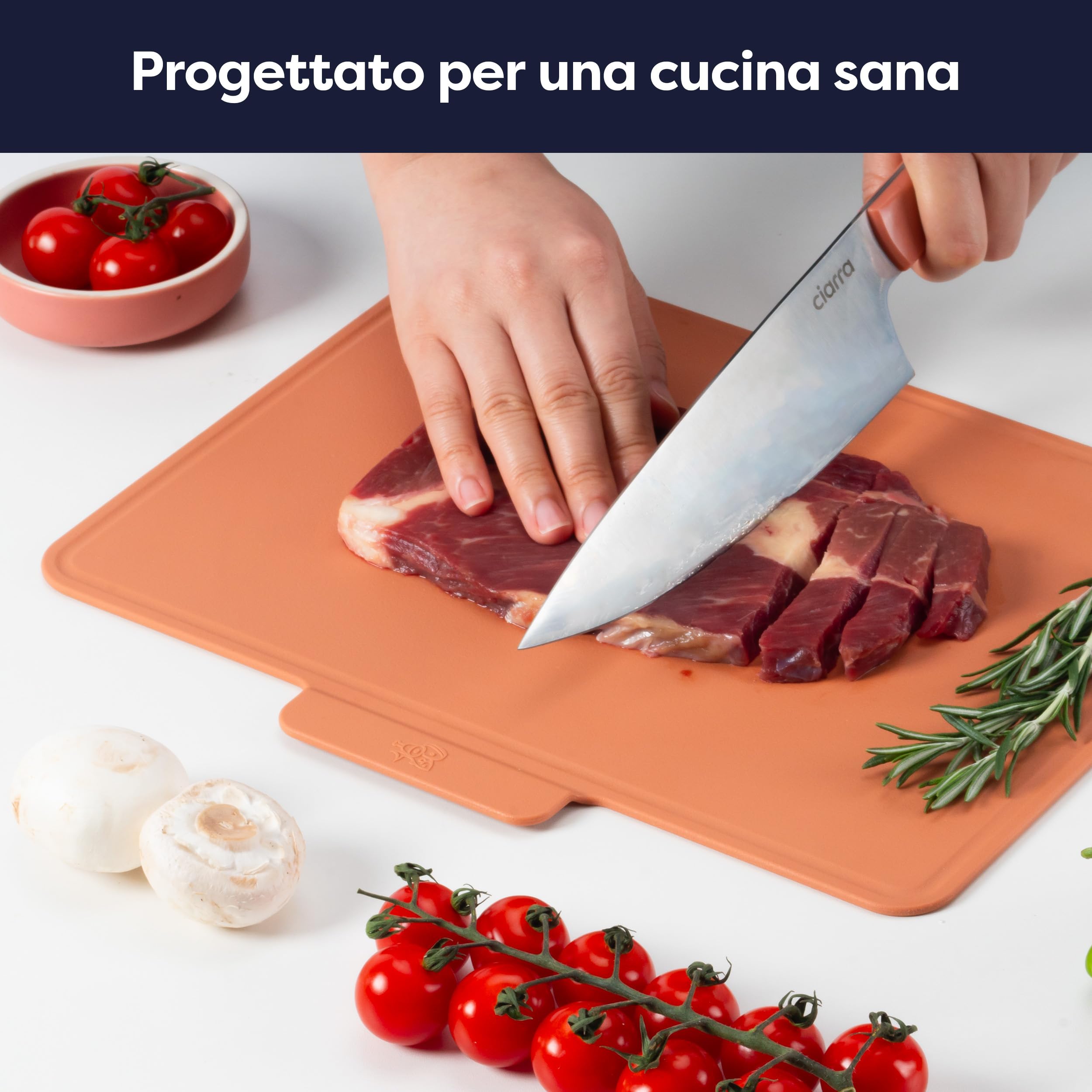 Ciarra Set di 3 Taglieri Cucina in Plastica Flessibili in TPU con Scanalatura, Antibatterici, Senza BPA, Superficie Antiscivolo, Lavabili in Lavastoviglie