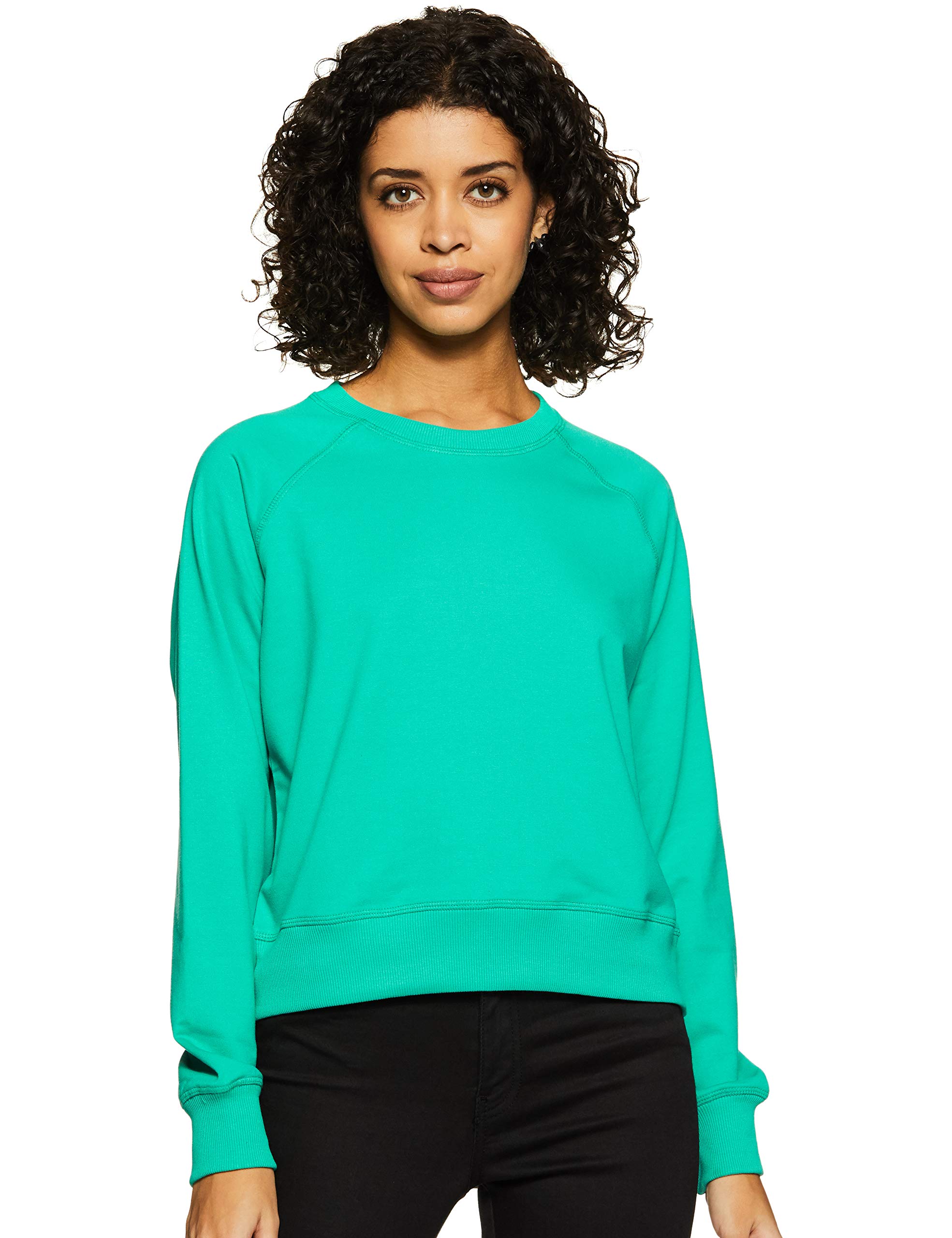 Amazon Brand - SymbolWomen's Cotton Blend Round Neck Regular Fit Cropped Sweatshirt (Pullover)