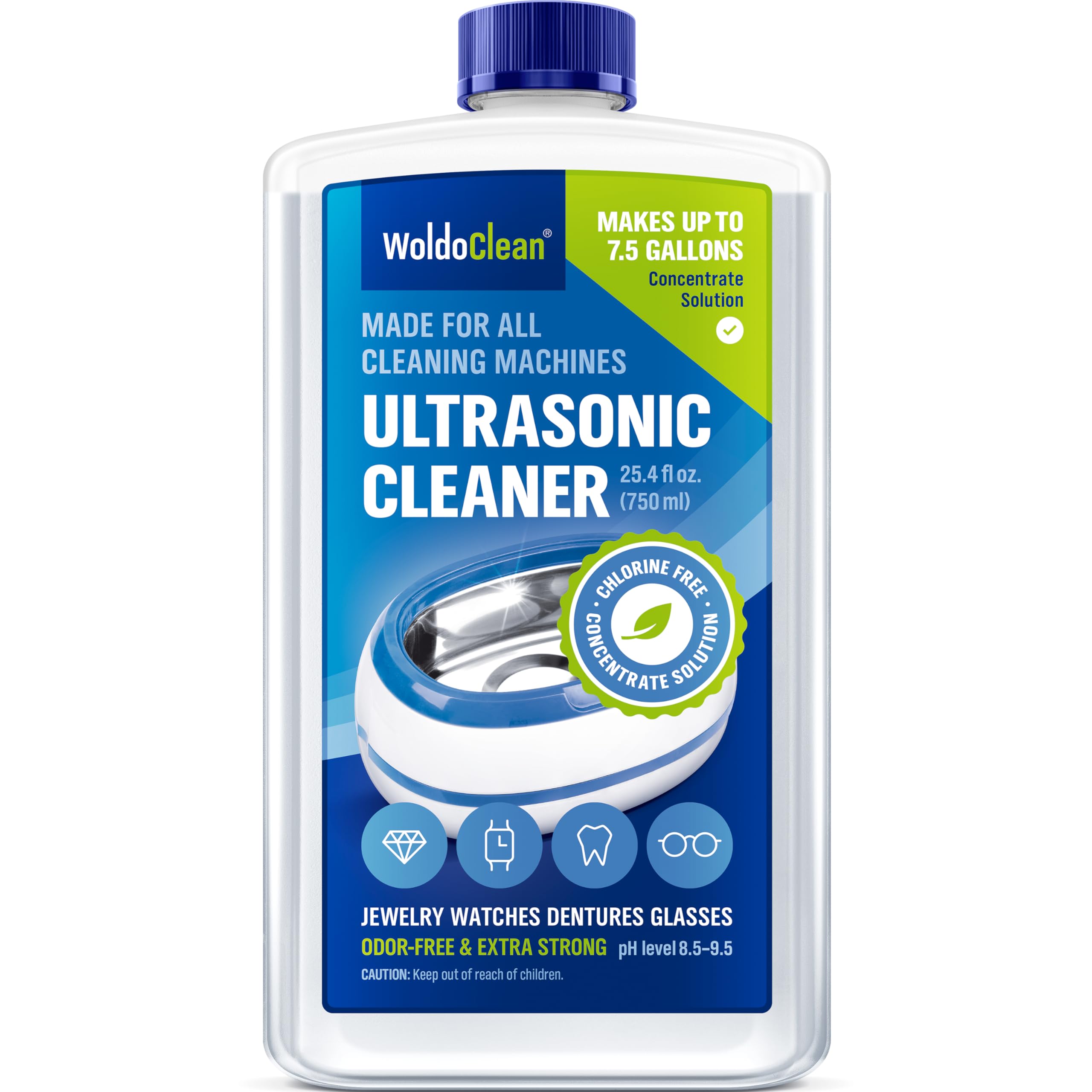 WoldoClean Ultrasonic Cleaner Solution Concentrate - 25.4 Fl Oz Makes 8 Gallons for Eyeglass, Sunglasses, Retainer, Denture, Aligner, Razor and Gun Parts