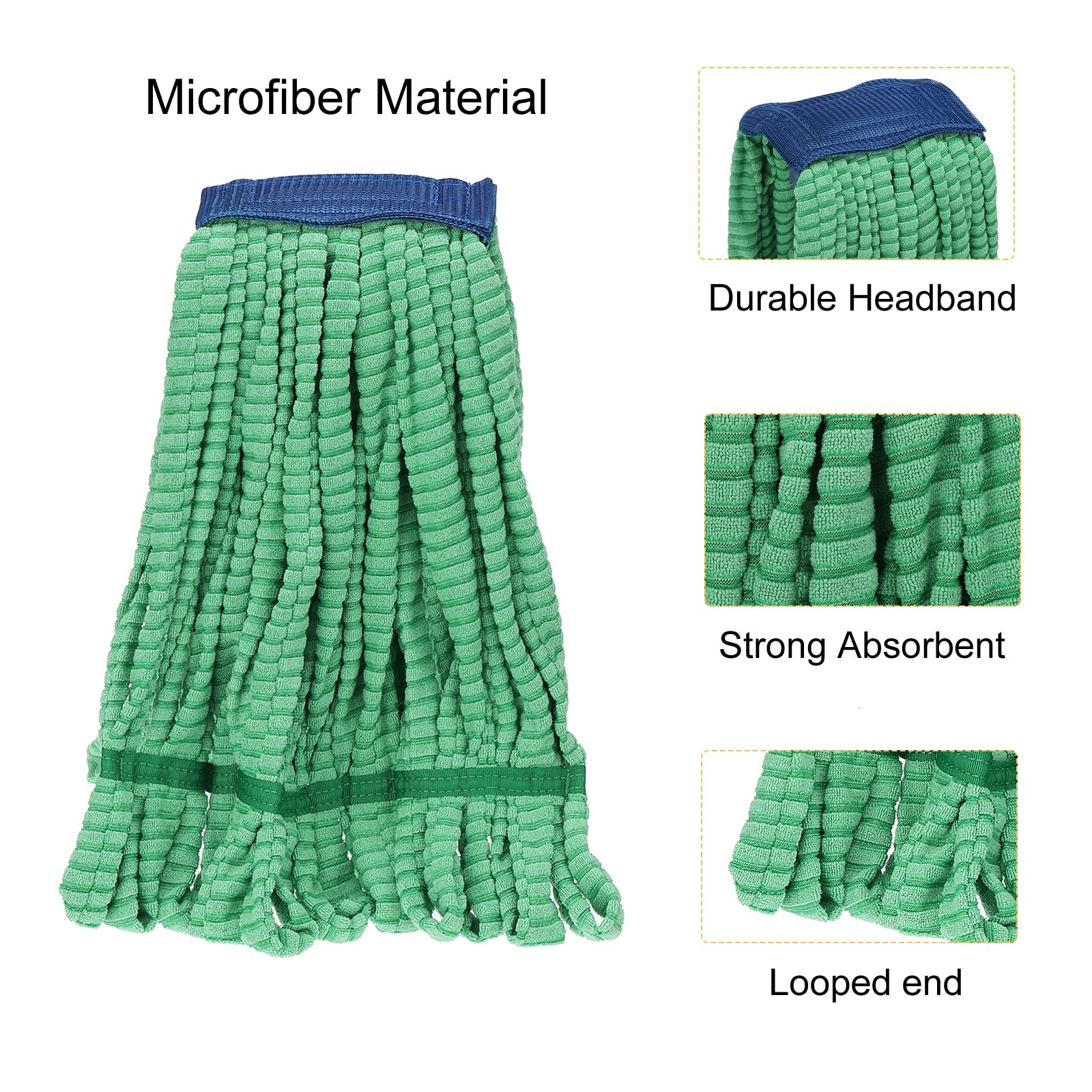 QUARKZMAN Commerciale Mocio Testa Sostituzione 19 Oz 35.4" Assorbente Microfibra Bagnato/Asciutto Mocio Pavimento Pulizia Spazzola Testa per Casa Industriale Verde