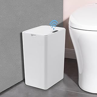 Touchless Bathroom Trash Can with Lid, 4.0 Gallon Motion Sensor Trash Bin Automatic, Smart Plastic Garbage Can Small White Wastebasket for Toilet, Office, rv, Bedroom, Living Room