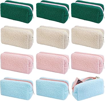 16Pcs Travel Makeup Bag Cosmetic Bags for Women, Plush Zipper Make Up Pouch Fuzzy Makeup Bag Set Large Capacity Toiletry Organizer Makeup for Women Travel Essentials, 4 Color
