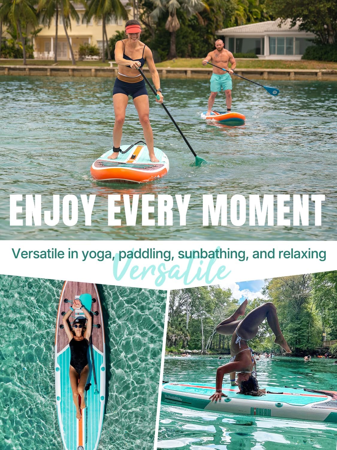Niphean Inflatable Stand Up Paddle Board with SUP Accessories, Anti-Slip EVA Deck, 10’6’’ Inflatable Paddle Boards for Adults & Youth of All Skill Levels: Oceanic Blue Gem