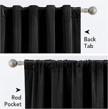 Black Velvet Curtains for Bedroom 42x63 80% Blackout Back Tab 2 Panels